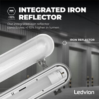 Ledvion 2ft LED Batten with PIR Sensor - 7W - 6500K - Daylight - T8 Fixture - IP65 - Single - Non Corrosive