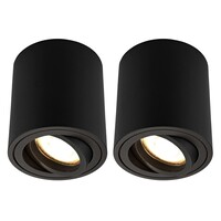 Ledvion 2x LED Single Ceiling Spotlight - 3W - Warm White - Dimmable - Adjustable - Modern - Round - Surface Mount Downlight - Black