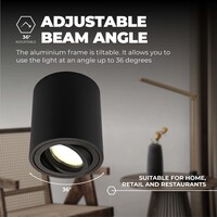 Ledvion LED Single Ceiling Spotlight - 3W - Cool White - Dimmable - Adjustable - Modern - Round - Surface Mount Downlight - Black