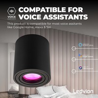 Ledvion Smart LED Single Ceiling Spotlight - 4.9W - RGB+CCT - Dimmable - Adjustable - Modern - Round - Surface Mount Downlight - Black