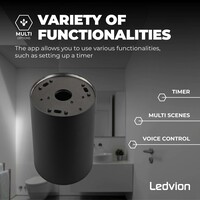 Ledvion Smart LED Single Ceiling Spotlight - 4.9W - RGB+CCT - Dimmable - Adjustable - Modern - Round - Surface Mount Downlight - Black