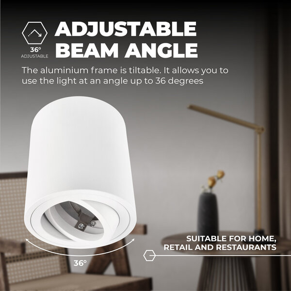 Ledvion LED Single Ceiling Spotlight - GU10 - Dimmable - Adjustable - Modern - Round - Surface Mount Downlight - White