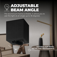 Ledvion LED Single Ceiling Spotlight - GU10 - Dimmable - Adjustable - Modern - Square - Surface Mount Downlight - Black