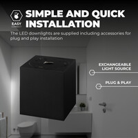Ledvion LED Single Ceiling Spotlight - GU10 - Dimmable - Adjustable - Modern - Square - Surface Mount Downlight - Black