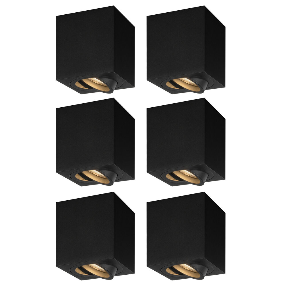 Ledvion 4x LED Single Ceiling Spotlight - 3W - Warm White - Dimmable - Adjustable - Modern - Square - Surface Mount Downlight - Black