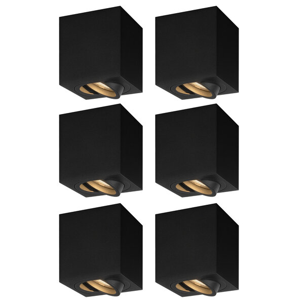 Ledvion 4x LED Single Ceiling Spotlight - 3W - Warm White - Dimmable - Adjustable - Modern - Square - Surface Mount Downlight - Black