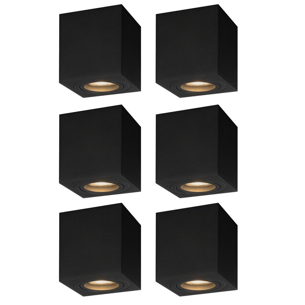 Ledvion 4x LED Single Ceiling Spotlight - 3W - Warm White - Dimmable - Adjustable - Modern - Square - Surface Mount Downlight - Black