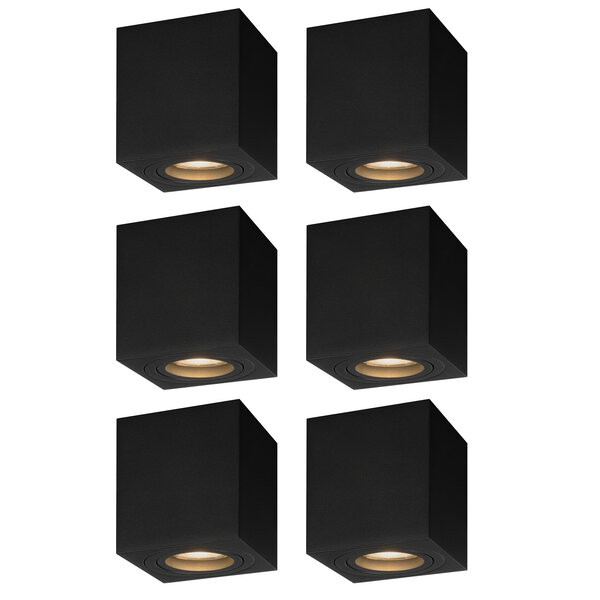 Ledvion 4x LED Single Ceiling Spotlight - 3W - Warm White - Dimmable - Adjustable - Modern - Square - Surface Mount Downlight - Black