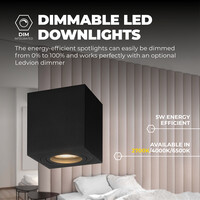 Ledvion 4x LED Single Ceiling Spotlight - 3W - Warm White - Dimmable - Adjustable - Modern - Square - Surface Mount Downlight - Black