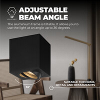 Ledvion 4x LED Single Ceiling Spotlight - 3W - Warm White - Dimmable - Adjustable - Modern - Square - Surface Mount Downlight - Black