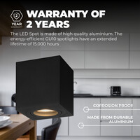 Ledvion 4x LED Single Ceiling Spotlight - 3W - Warm White - Dimmable - Adjustable - Modern - Square - Surface Mount Downlight - Black