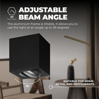 Ledvion LED Single Ceiling Spotlight - 3W - Daylight - Dimmable - Adjustable - Modern - Square - Surface Mount Downlight - Black