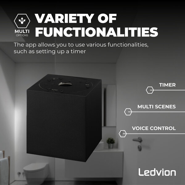 Ledvion Smart LED Single Ceiling Spotlight - 4.9W - RGB+CCT - Dimmable - Adjustable - Modern - Square - Surface Mount Downlight - Black