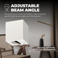 Ledvion LED Single Ceiling Spotlight - GU10 - Dimmable - Adjustable - Modern - Square - Surface Mount Downlight - White
