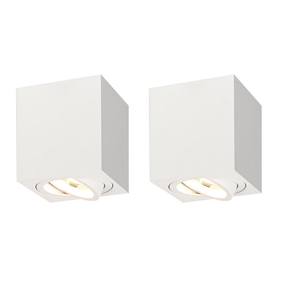 Ledvion 2x LED Single Ceiling Spotlight - 3W - Warm White - Dimmable - Adjustable - Modern - Square - Surface Mount Downlight - White