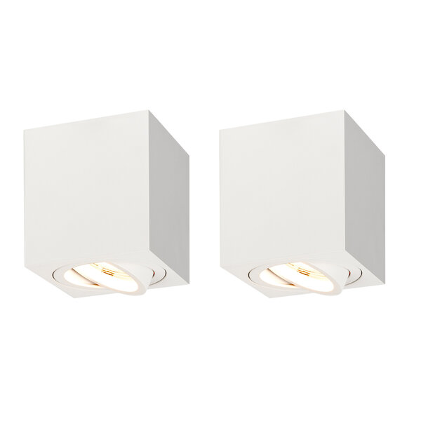 Ledvion 2x LED Single Ceiling Spotlight - 3W - Warm White - Dimmable - Adjustable - Modern - Square - Surface Mount Downlight - White