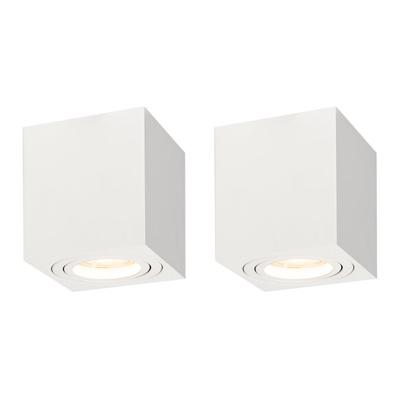 Ledvion 2x LED Single Ceiling Spotlight - 3W - Warm White - Dimmable - Adjustable - Modern - Square - Surface Mount Downlight - White