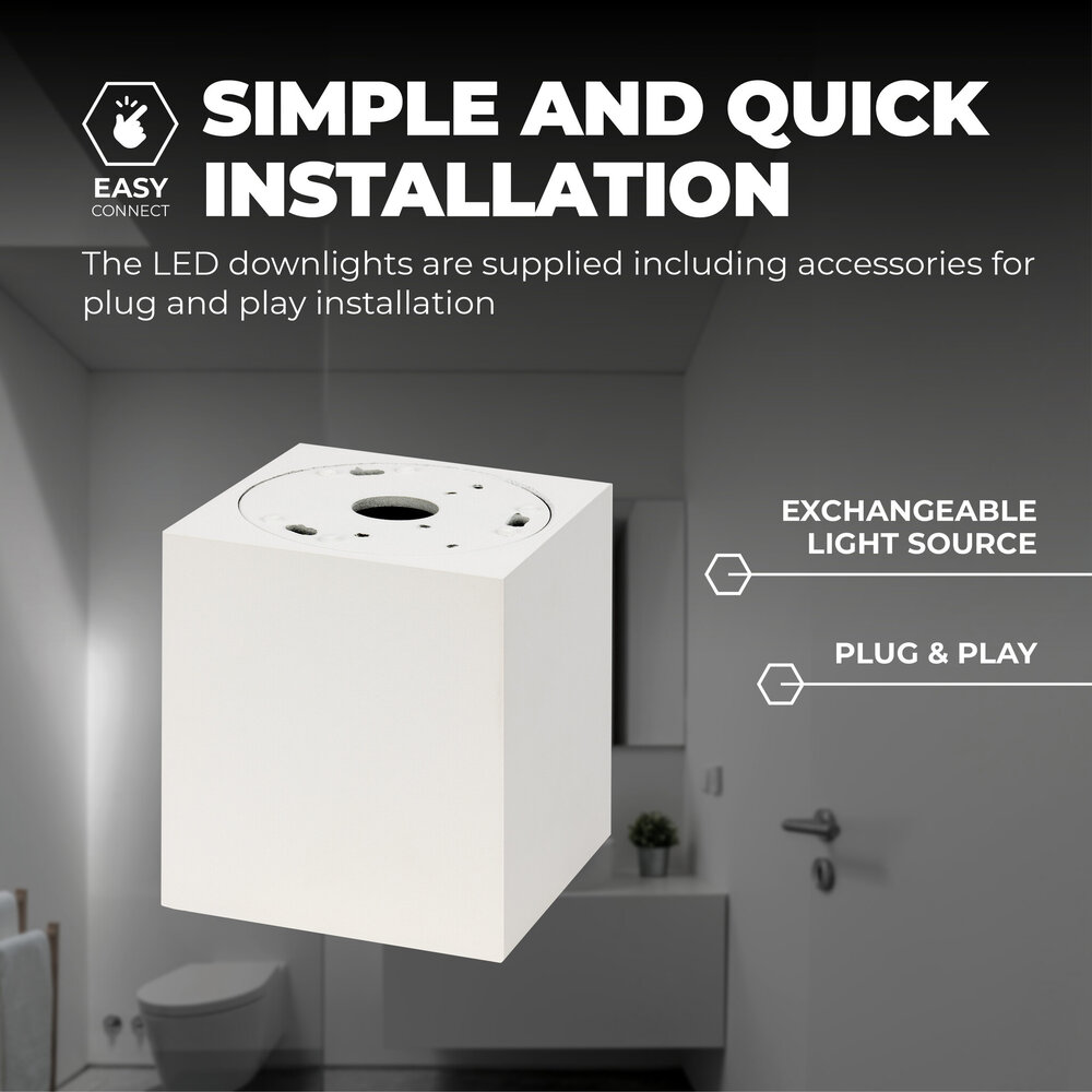 Ledvion 2x LED Single Ceiling Spotlight - 3W - Warm White - Dimmable - Adjustable - Modern - Square - Surface Mount Downlight - White
