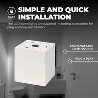 Ledvion 2x LED Single Ceiling Spotlight - 3W - Warm White - Dimmable - Adjustable - Modern - Square - Surface Mount Downlight - White