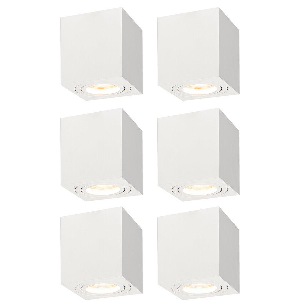 Ledvion 4x LED Single Ceiling Spotlight - 3W - Warm White - Dimmable - Adjustable - Modern - Square - Surface Mount Downlight - White