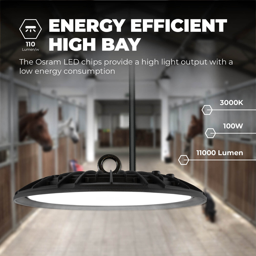 Ledvion LED High Bay 100W - Osram LED - 3000K - IP65 - 110lm/W - 90° - 2 Year Warranty