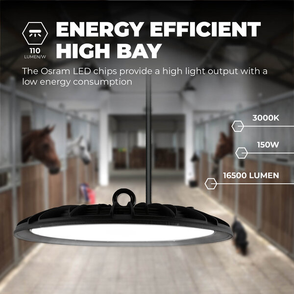 Ledvion LED High Bay 150W - Osram LED - 3000K - IP65 - 110lm/W - 90° - 2 Year Warranty