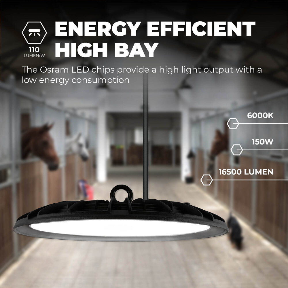 Ledvion LED High Bay 150W - Osram LED - 6000K - IP65 - 110lm/W - 90° - 2 Year Warranty