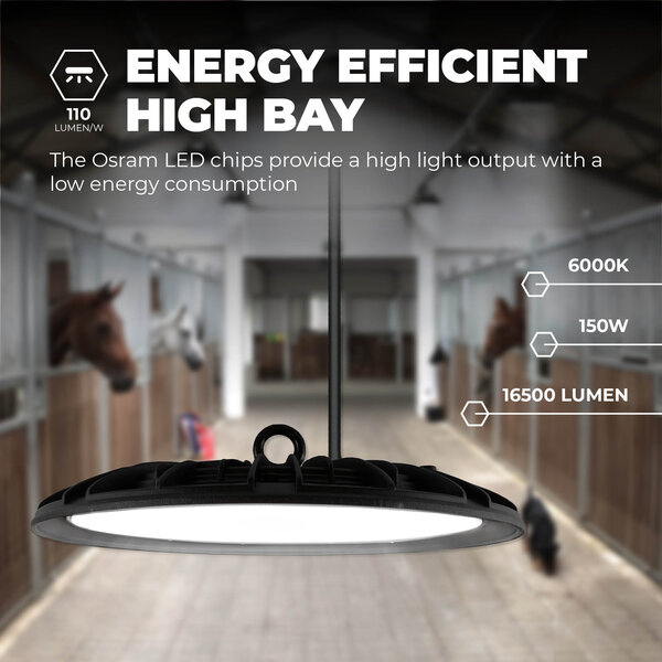 Ledvion LED High Bay 150W - Osram LED - 6000K - IP65 - 110lm/W - 90° - 2 Year Warranty