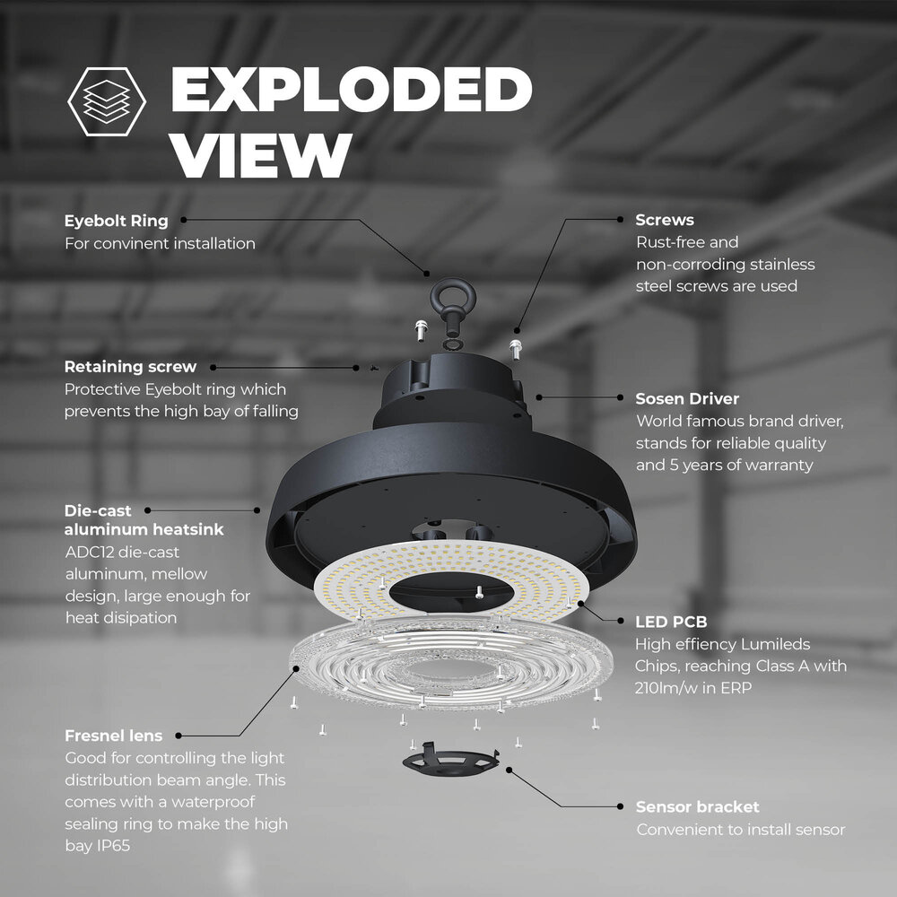 Ledvion LED High Bay 100W - Philips Lumileds - 4000K - IP65 - Dimmable - 192lm/W - 120° - 5 Year Warranty
