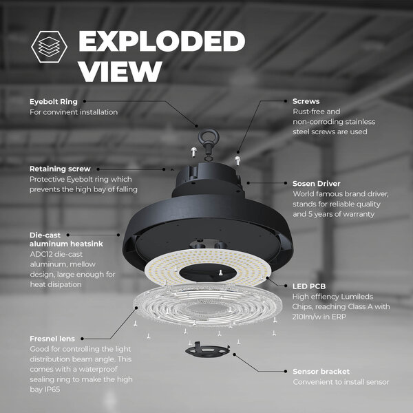 Ledvion LED High Bay 100W - Philips Lumileds - 4000K - IP65 - Dimmable - 192lm/W - 120° - 5 Year Warranty