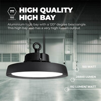 Ledvion LED High Bay 150W - Philips Lumileds - 4000K - IP65 - Dimmable - 192lm/W - 120° - 5 Year Warranty