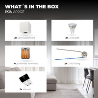 Ledvion 2x LED Single Ceiling Spotlight - 3W - Warm White - Dimmable - Adjustable - Modern - Square - Surface Mount Downlight - White