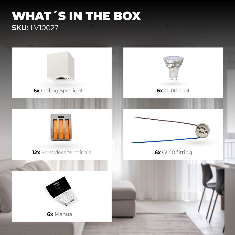 Ledvion 4x LED Single Ceiling Spotlight - 3W - Warm White - Dimmable - Adjustable - Modern - Square - Surface Mount Downlight - White