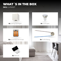 Ledvion 4x LED Single Ceiling Spotlight - 3W - Warm White - Dimmable - Adjustable - Modern - Square - Surface Mount Downlight - White