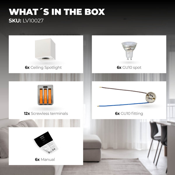 Ledvion 4x LED Single Ceiling Spotlight - 3W - Warm White - Dimmable - Adjustable - Modern - Square - Surface Mount Downlight - White