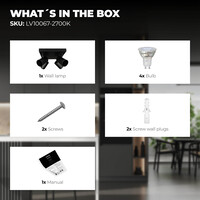 Ledvion LED Ceiling Spotlight With 4 Lights - 3W - Warm Black - Dimmable - Adjustable - Black - Square