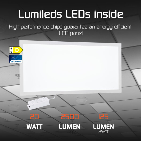 Ledvion Lumileds LED Panel 60x30 - 20W - 125 Lm/W - 4000K - 5 Years Warranty
