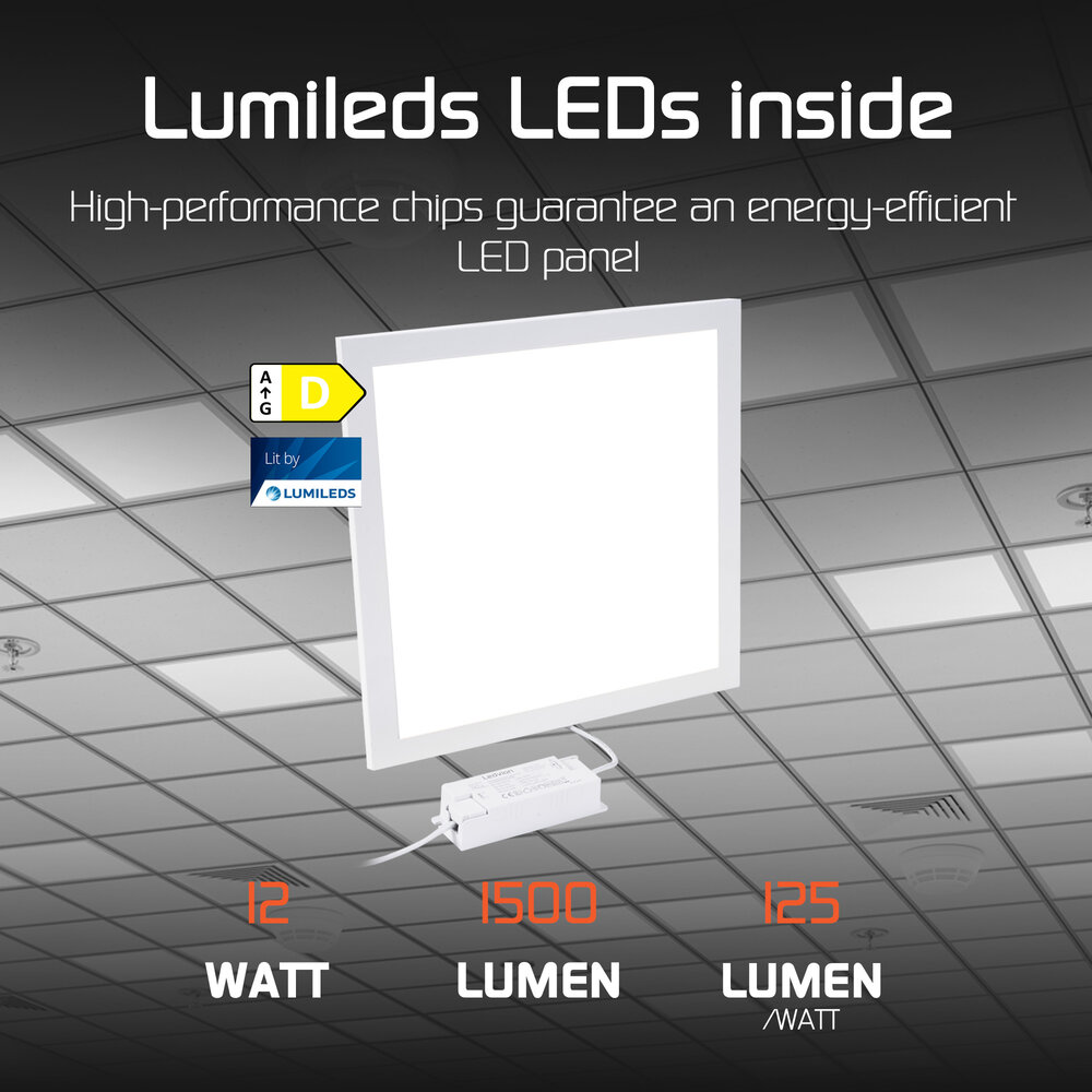 Ledvion Lumileds LED Panel 30x30 - 12W - 125 Lm/W - 4000K - 5 Years Warranty - Incl. Dimmable LED Driver