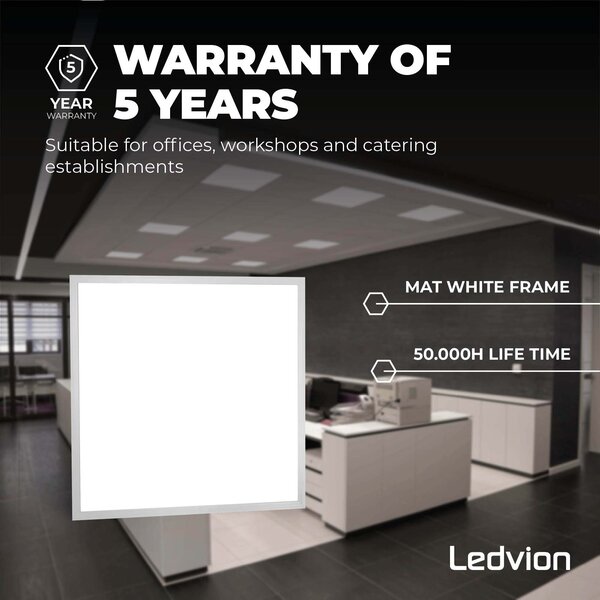 Ledvion 6x Lumileds LED Panel 60x60 - 36W - 4000K - 125Lm/W - UGR <22 - 5 Years Warranty