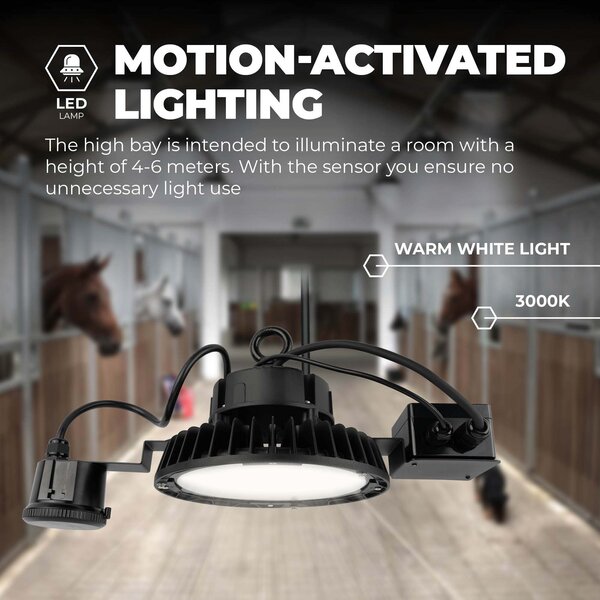 Ledvion High Bay LED lamp 100W with Sensor - Philips Driver - 120° - 175lm/W - 3000K - IP65 - Dimmable - 5 Year Warranty