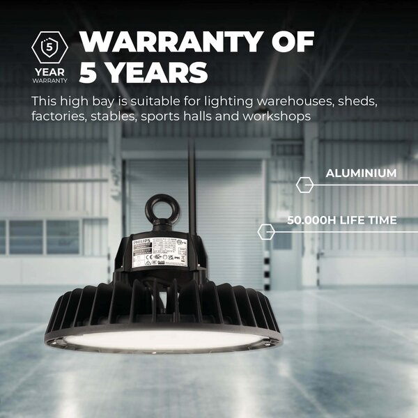 Ledvion High Bay LED lamp 100W with Sensor - Philips Driver - 120° - 175lm/W - 6500K - IP65 - Dimmable - 5 Year Warranty