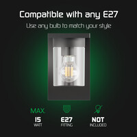 Ledvion LED Wall Light with Sensor - IP44 - E27 Fitting - Black