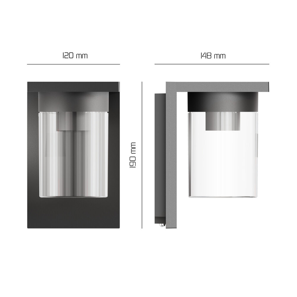 Ledvion LED Wall Light with Sensor - IP44 - E27 Fitting - Black