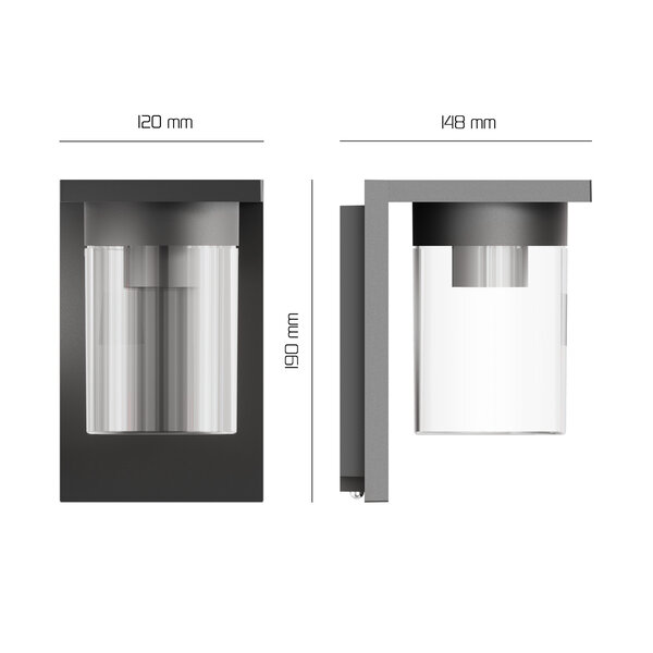 Ledvion LED Wall Light with Sensor - IP44 - E27 Fitting - Black