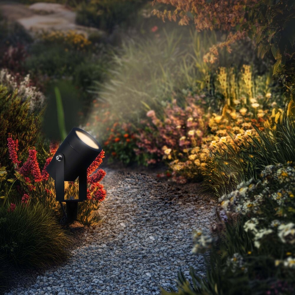 Ledvion 9x LED Garden Spike Light 1W - 3000K - IP44 Rated for Outdoor/Exterior Use - Black - 1 Metre Cable - 220-240V Mains Powered