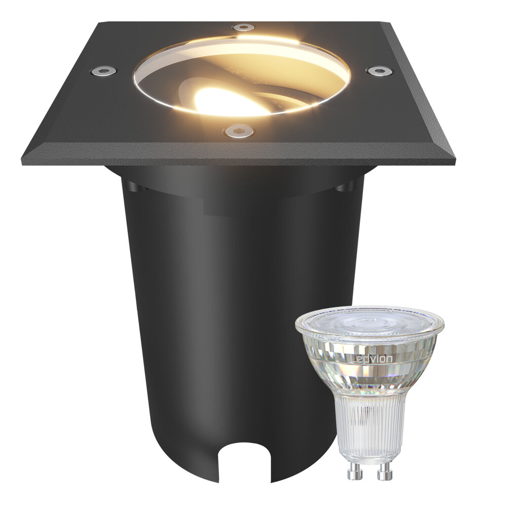Ledvion LED Outdoor Ground Light Square – IP67 – 3W – 2700K – 1M Cable – Black – Tiltable