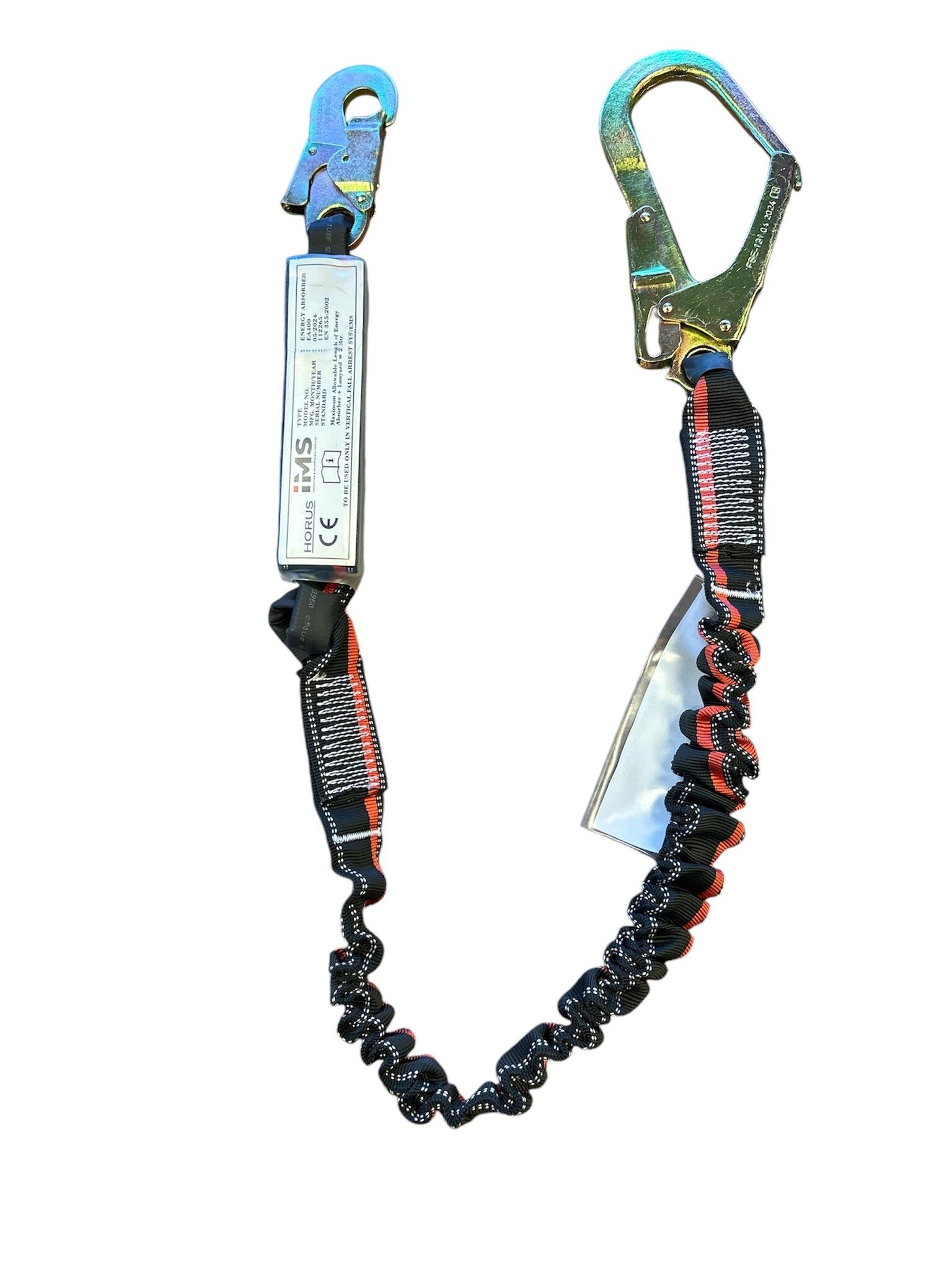 HORUS SAFETY Elastische Sicherheitsleine mit Gerüsthaken und Automatikhaken, 2 Meter