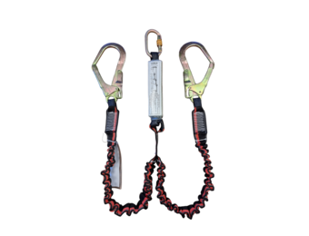 HORUS SAFETY Elastische Y-Leine mit Dämpfer, Gerüsthaken und Automatikhaken, 1,5 Meter