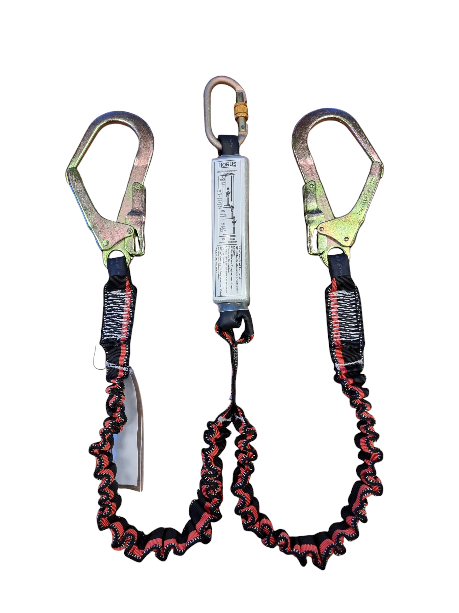 HORUS SAFETY Elastische Y-Leine mit Dämpfer, Gerüsthaken und Automatikhaken, 2 Meter