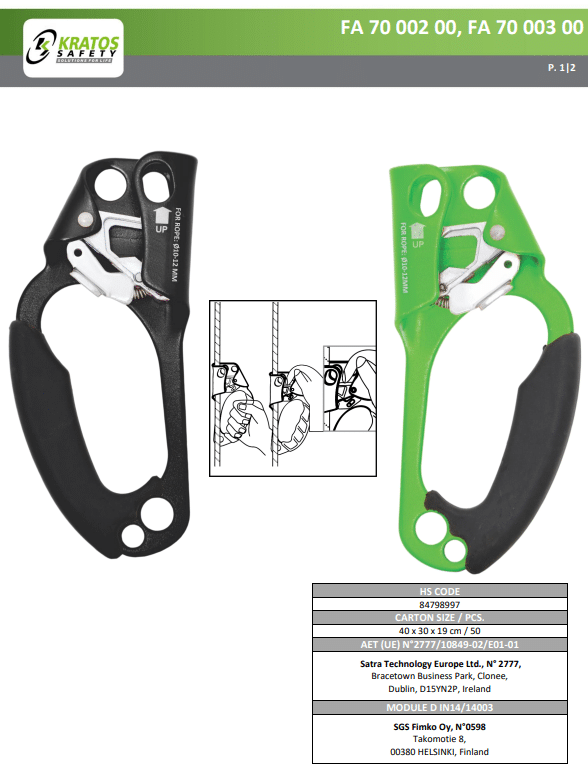 Kratos Safety Handsteigklemme Rechts